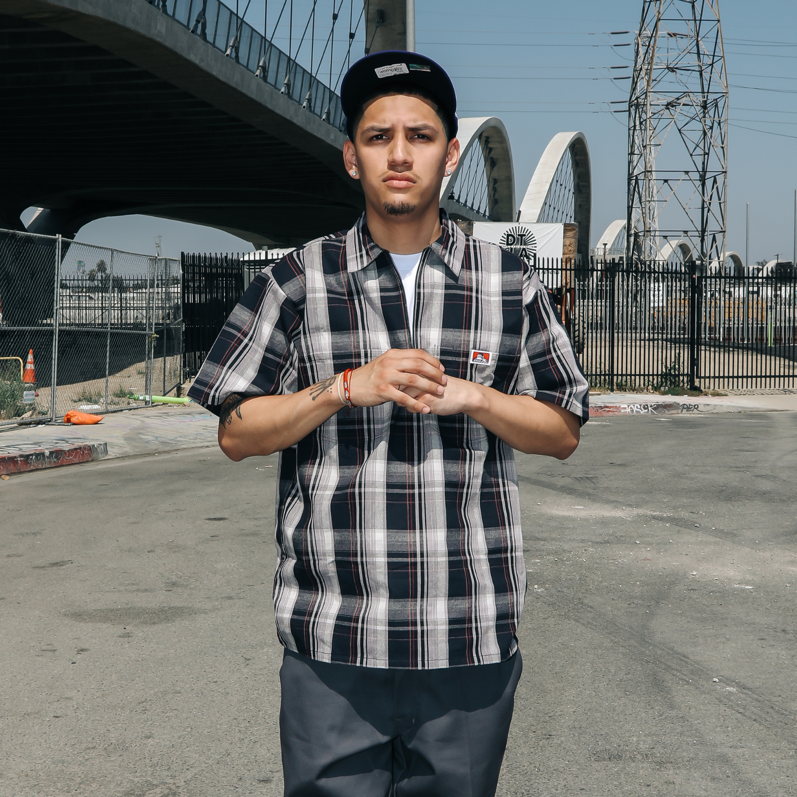 Ben Davis Men's 1/2 Zip Plaid Shirt