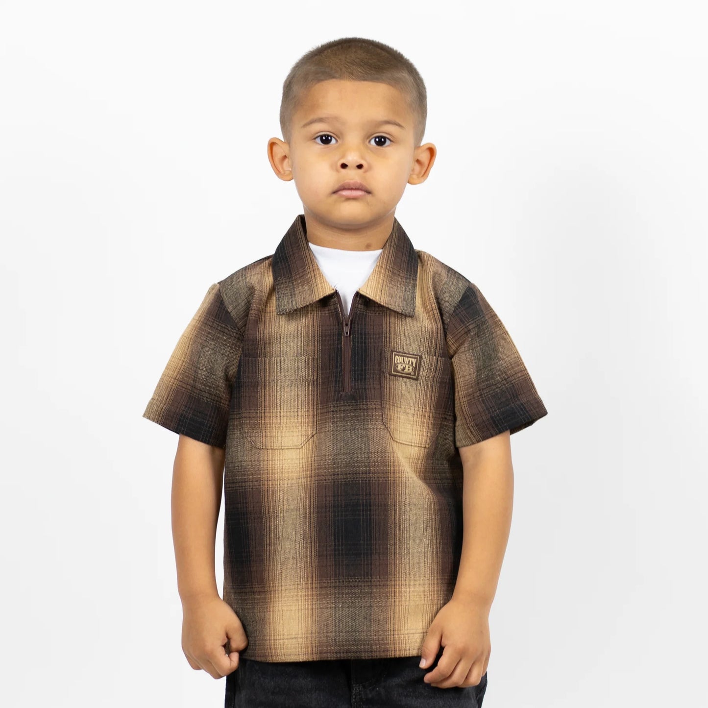 FB County Kids Short Sleeve Checker Zip Shirt