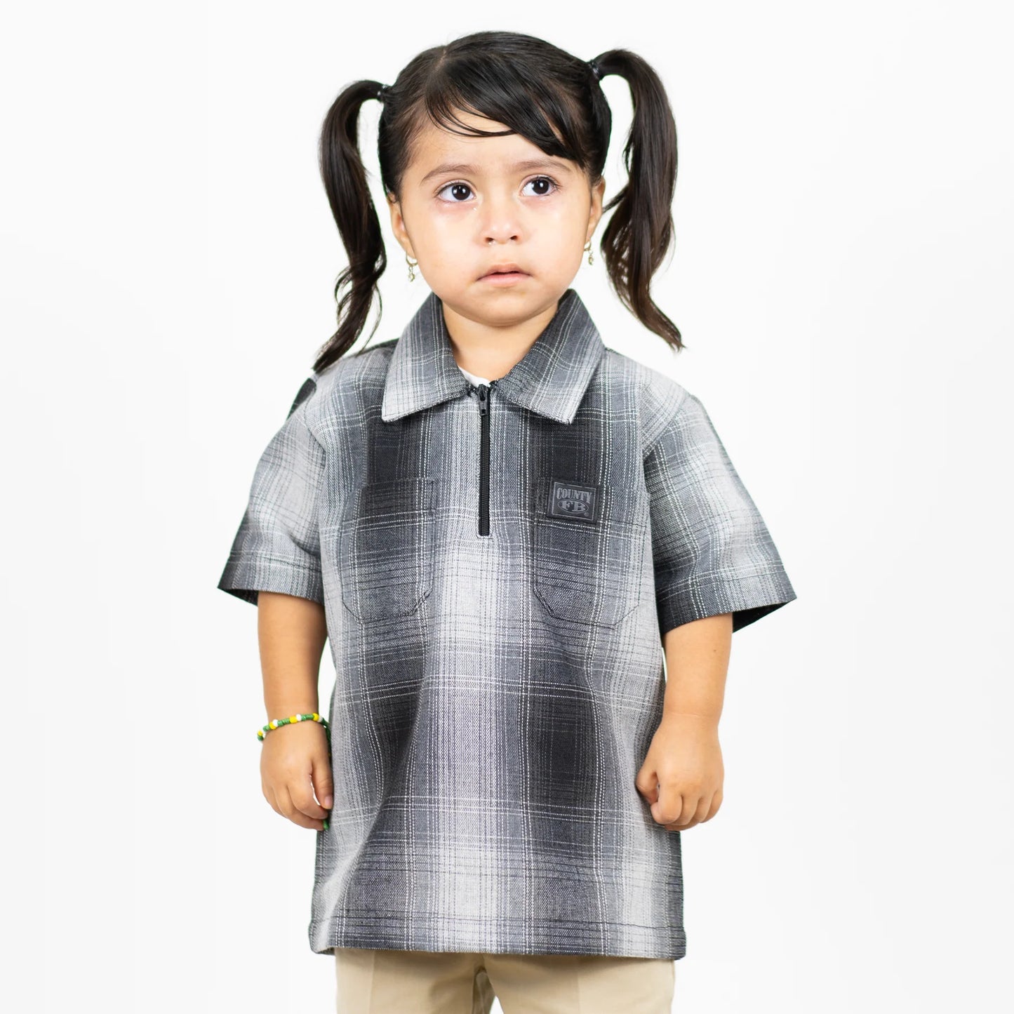 FB County Kids Short Sleeve Checker Zip Shirt