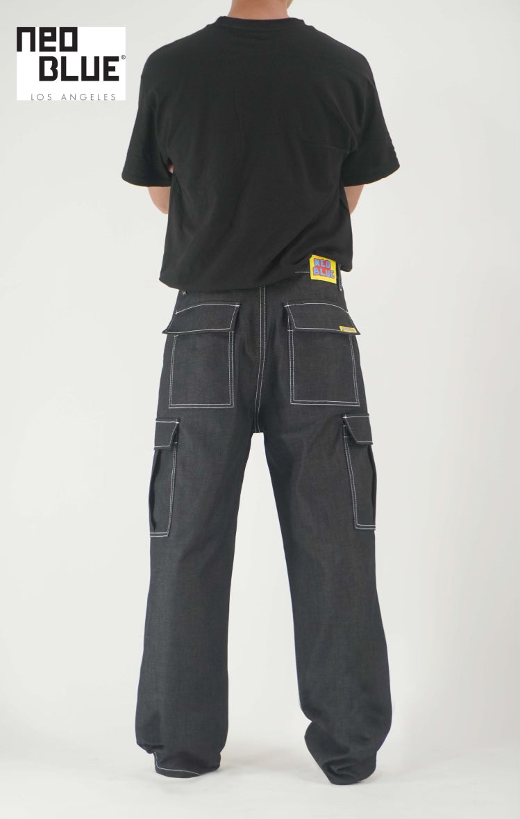 Neo Blue Shadow Black Baggy Pants