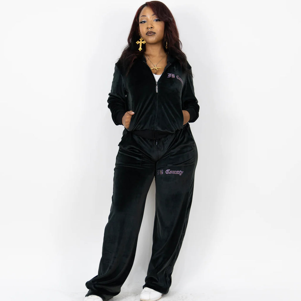 FB County Women's Rhinestone Velour Tracksuit
